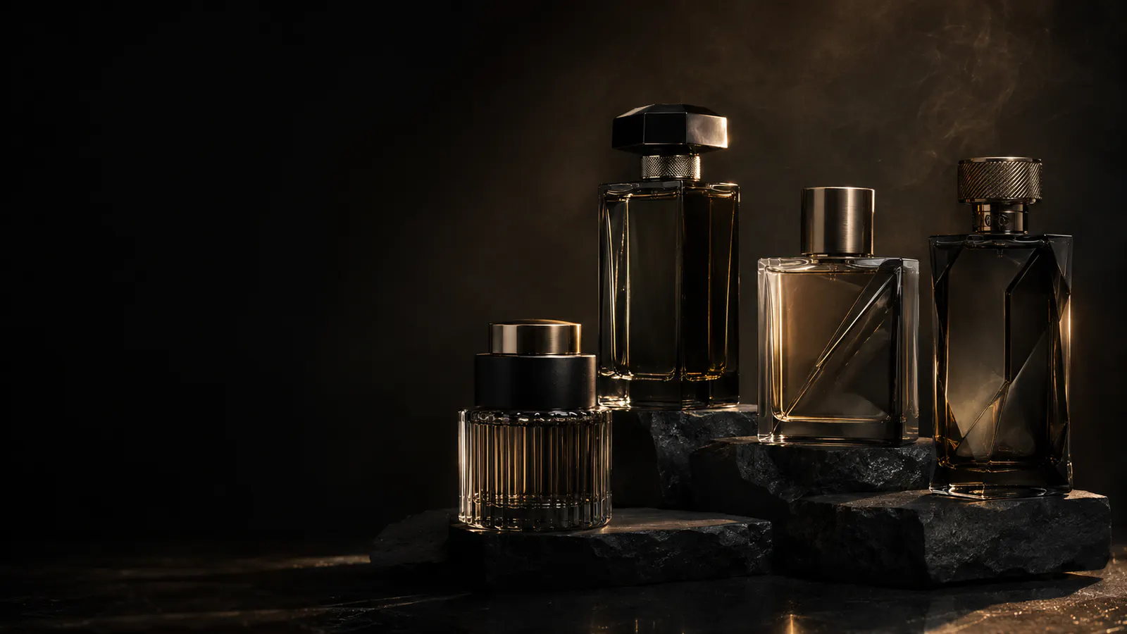 Власна колекція ароматів Parfums Dora у темному студійному світлі